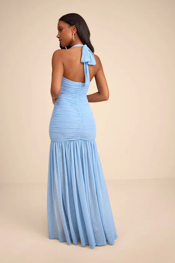 Ahana Light Blue Mesh Sheer Hem Maxi Dress sold by Lulus product image thumbnail 4