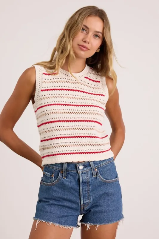 Kipi Ivory Multi Striped Sweater Knit Tank Top made by Lush