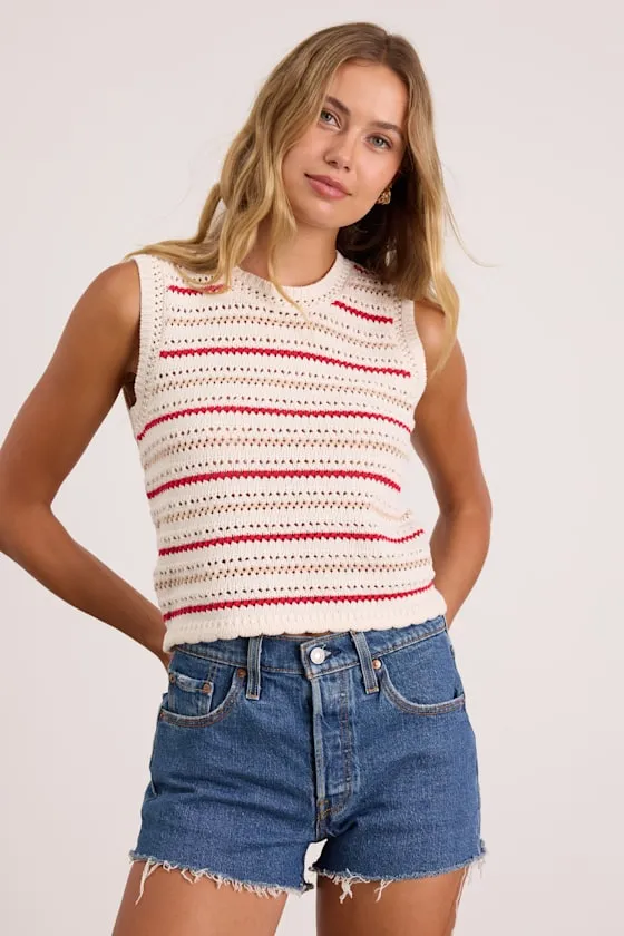 Kipi Ivory Multi Striped Sweater Knit Tank Top sold by Lulus