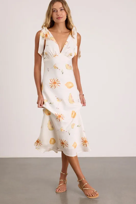 Malta White Multi Print Tie-Strap Midi Dress made by Lulus