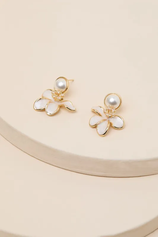 Petula 14KT Gold Pearl Flower Drop Earrings made by Lulus