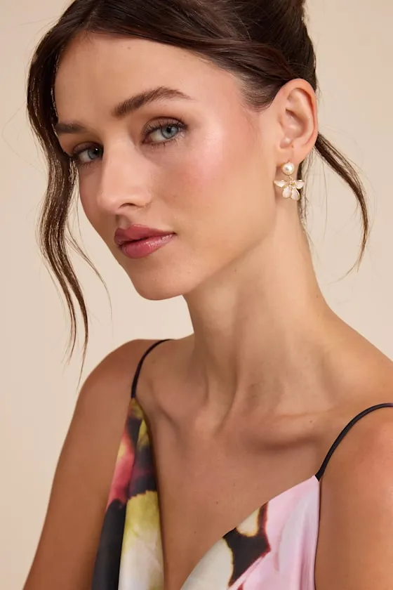 Petula 14KT Gold Pearl Flower Drop Earrings sold by Lulus product image thumbnail 2