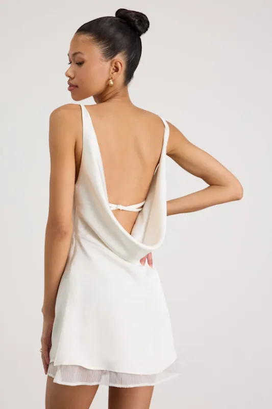 Dandria White Satin Cowl Back Mini Dress made by Lulus