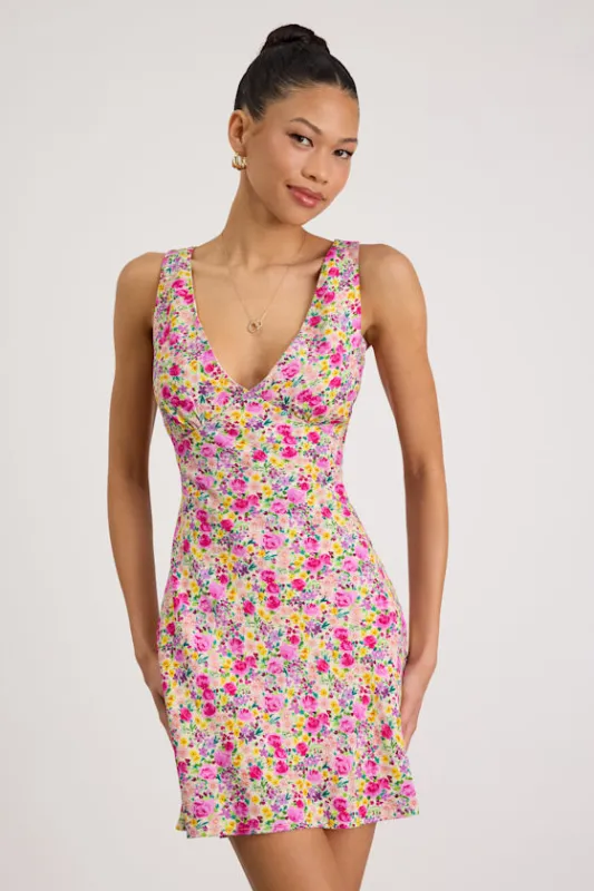 Vanessa Pink Multi Floral Sleeveless Mini Dress made by Lulus