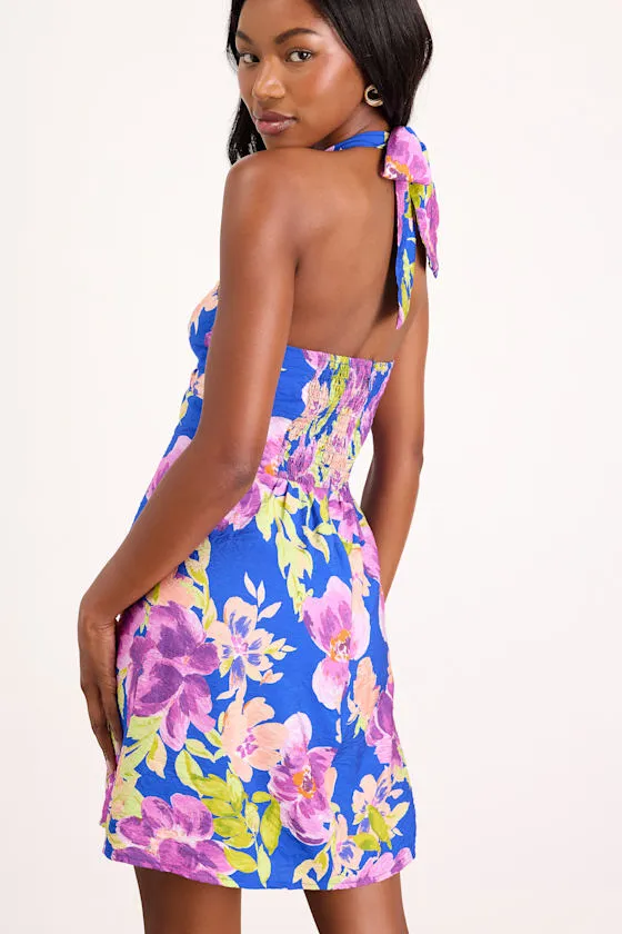 Dory Blue Multi Floral Halter Mini Dress sold by Lulus product image thumbnail 2