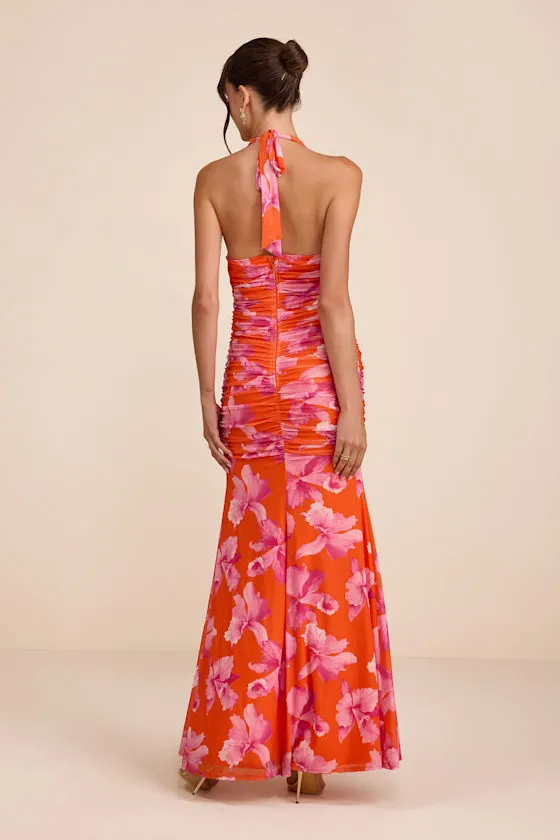 Fiametta Orange and Pink Floral Ruched Maxi Dress sold by Lulus product image thumbnail 3