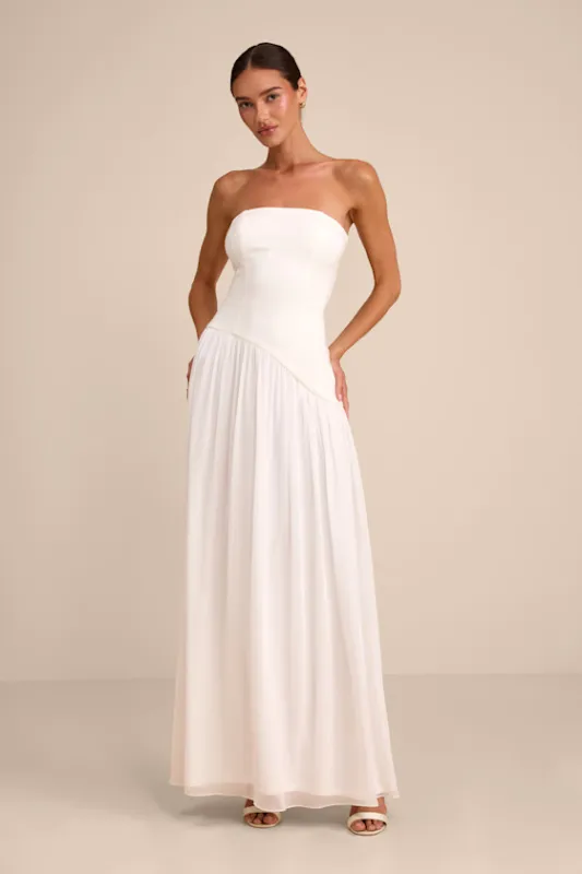 Katia White Strapless Drop Waist Maxi Dress made by Lulus