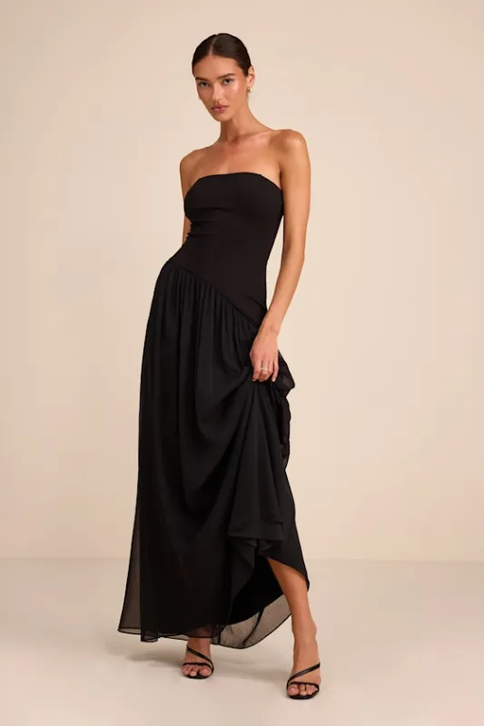 Beth Black Strapless Drop Waist Maxi Dress made by Lulus