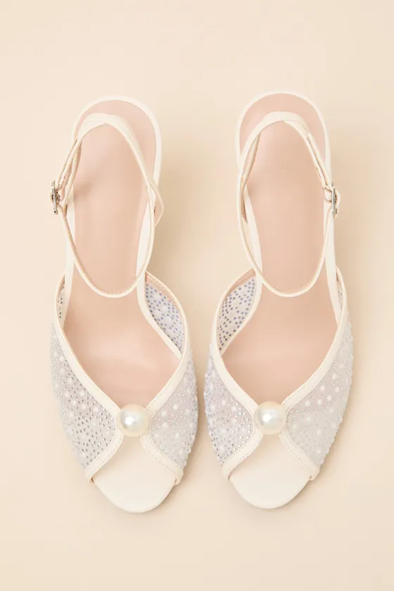 Pixie Ivory Rhinestone Ankle Strap Peep-Toe Heels sold by Lulus product image thumbnail 2