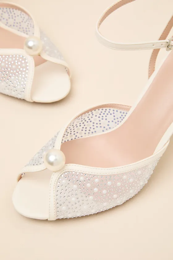 Pixie Ivory Rhinestone Ankle Strap Peep-Toe Heels sold by Lulus product image thumbnail 3