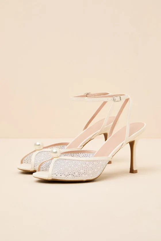 Pixie Ivory Rhinestone Ankle Strap Peep-Toe Heels sold by Lulus product image thumbnail 4