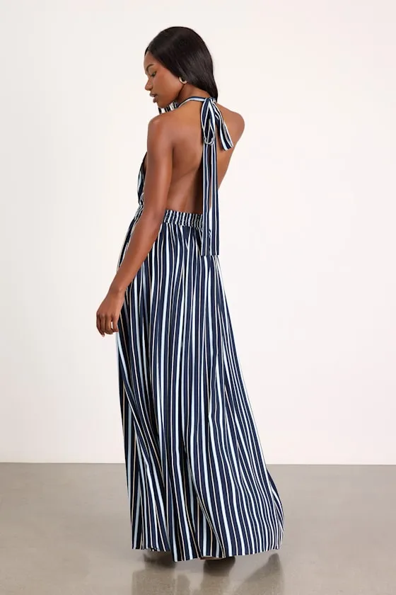 Lisette Navy Striped Backless Maxi Dress sold by Lulus product image thumbnail 3