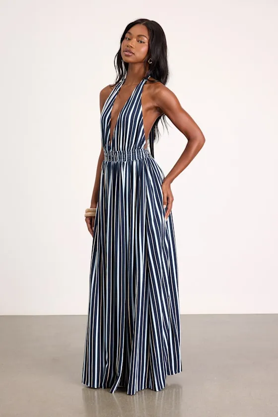 Lisette Navy Striped Backless Maxi Dress sold by Lulus product image thumbnail 4