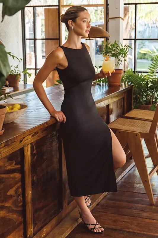 Karolina Black Jersey Knit Backless Midi Dress made by Lulus