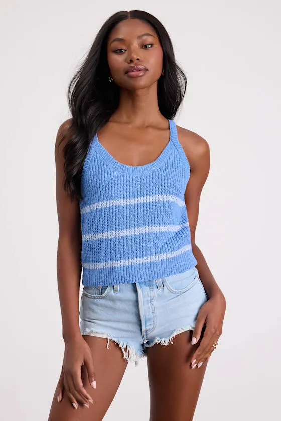 Effortless Sunshine Blue Striped Sweater Tank Top sold by Lulus