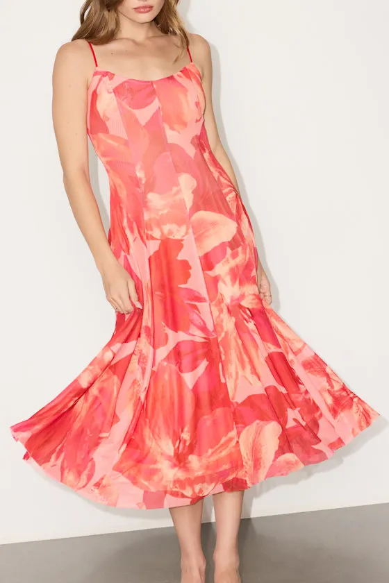 Atori Red Multi Floral Print Mesh Sleeveless Midi Dress sold by Lulus product image thumbnail 2