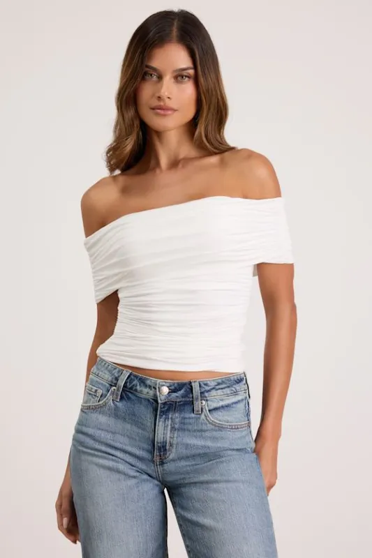 Jarena White Ruched Off-the-Shoulder Top made by Lulus