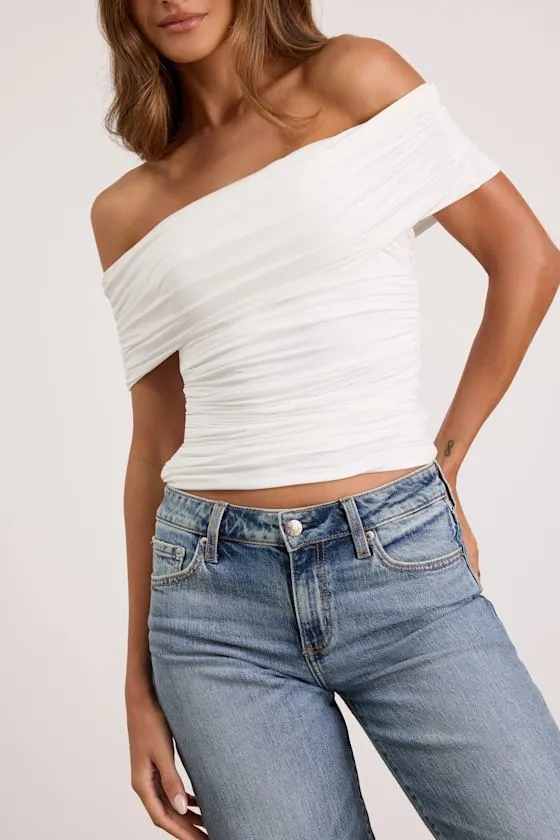 Jarena White Ruched Off-the-Shoulder Top sold by Lulus product image thumbnail 2