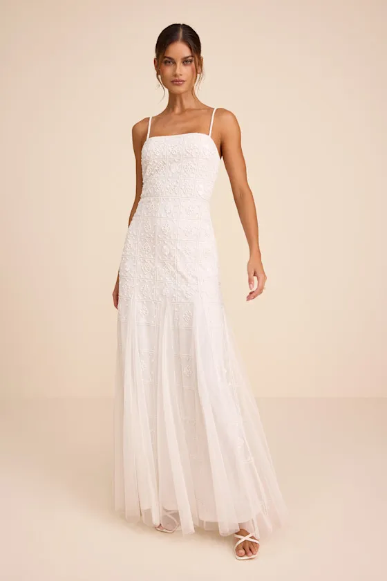 Liliane White Beaded Sleeveless Maxi Dress sold by Lulus