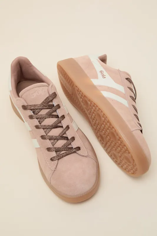 Aztec Cameo and Off White Suede Leather Lace-Up Sneakers made by Gola