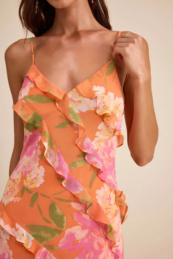 Zarina Orange Multi Floral Ruffled Maxi Dress sold by Lulus product image thumbnail 2