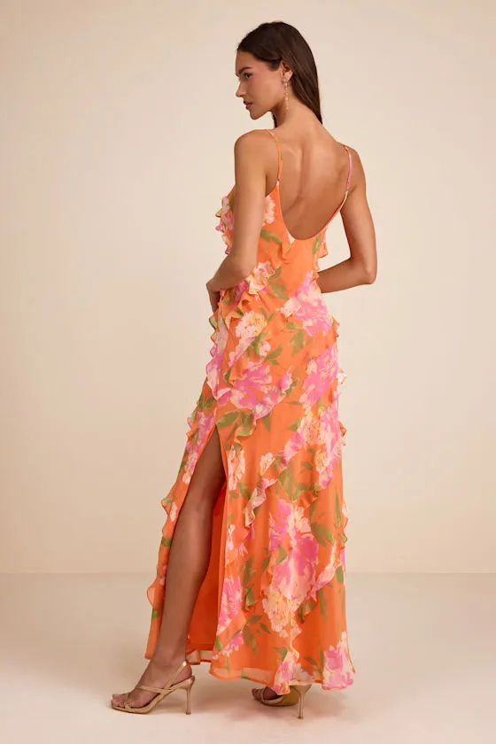 Zarina Orange Multi Floral Ruffled Maxi Dress sold by Lulus product image thumbnail 3