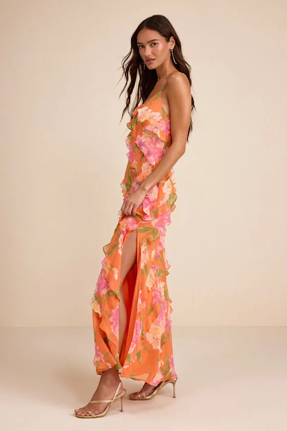 Zarina Orange Multi Floral Ruffled Maxi Dress sold by Lulus product image thumbnail 4