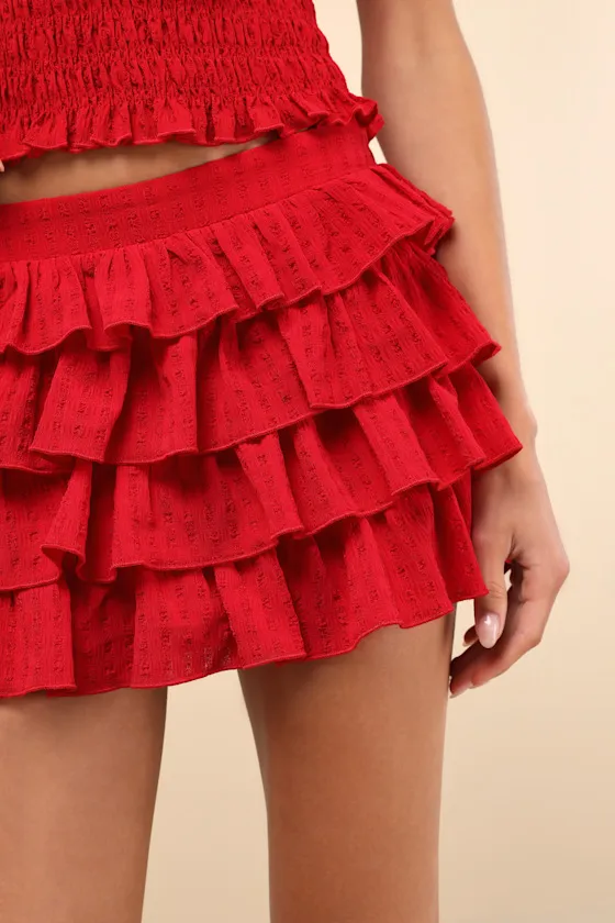 Izzy Red Smocked Tiered Two-Piece Skort Romper sold by Lulus product image thumbnail 3