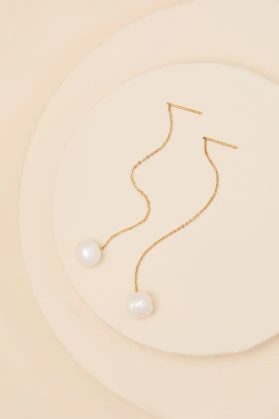 Lee 14KT Gold Pearl Threader Earrings sold by Lulus product image thumbnail 2