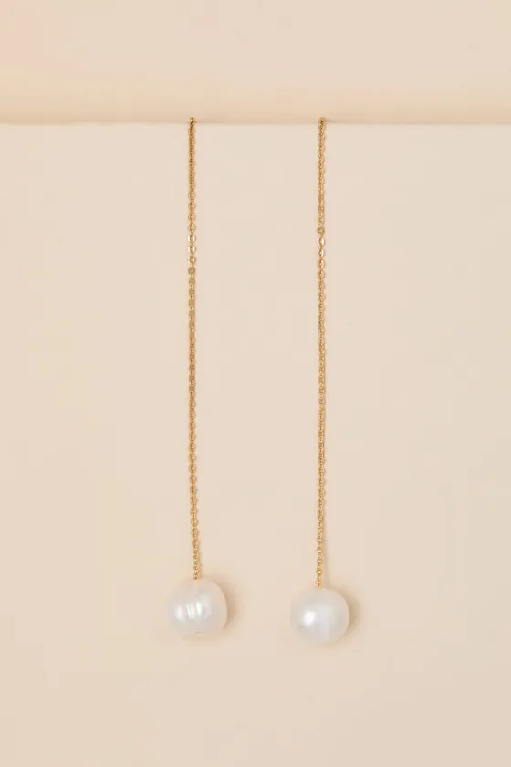 Lee 14KT Gold Pearl Threader Earrings sold by Lulus product image thumbnail 4