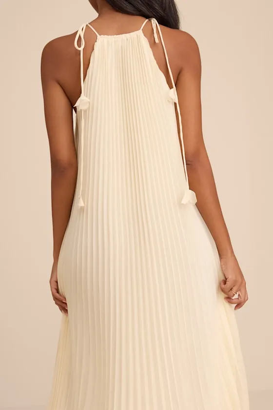 Naylani Cream Pleated Tie-Strap Maxi Dress sold by Lulus product image thumbnail 2