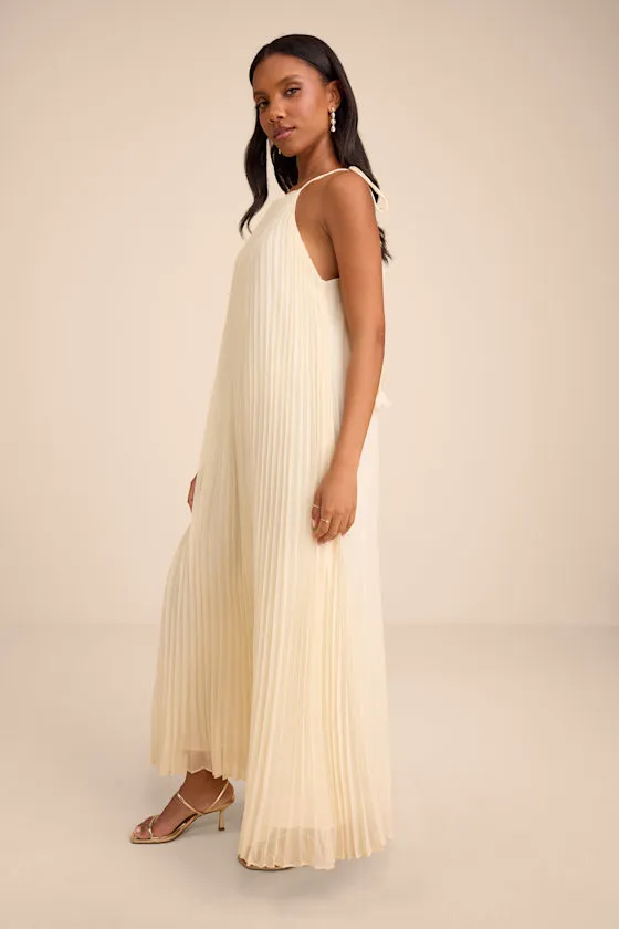Naylani Cream Pleated Tie-Strap Maxi Dress sold by Lulus product image thumbnail 4