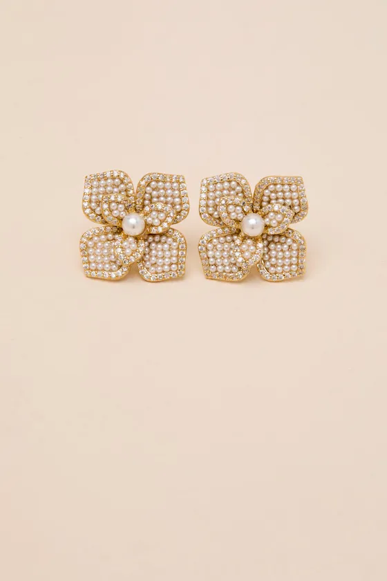Moxie 14KT Gold Pearl Flower Stud Earrings sold by Lulus product image thumbnail 2
