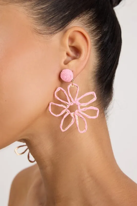 Paulina Pink Raffia Flower Earrings made by Lulus
