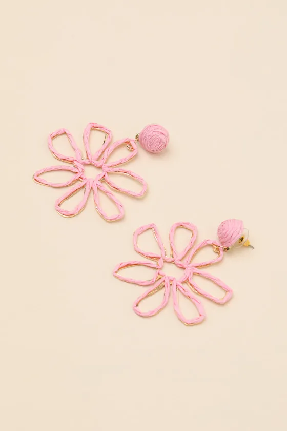 Paulina Pink Raffia Flower Earrings sold by Lulus product image thumbnail 2