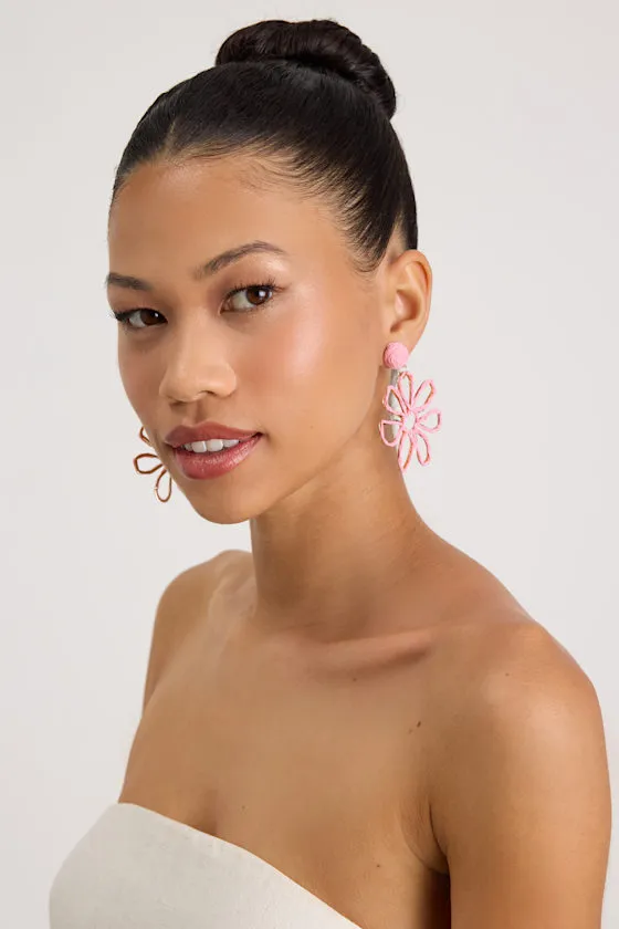 Paulina Pink Raffia Flower Earrings sold by Lulus product image thumbnail 3