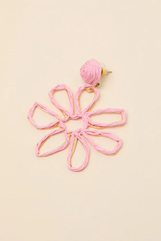 Paulina Pink Raffia Flower Earrings sold by Lulus product image thumbnail 4