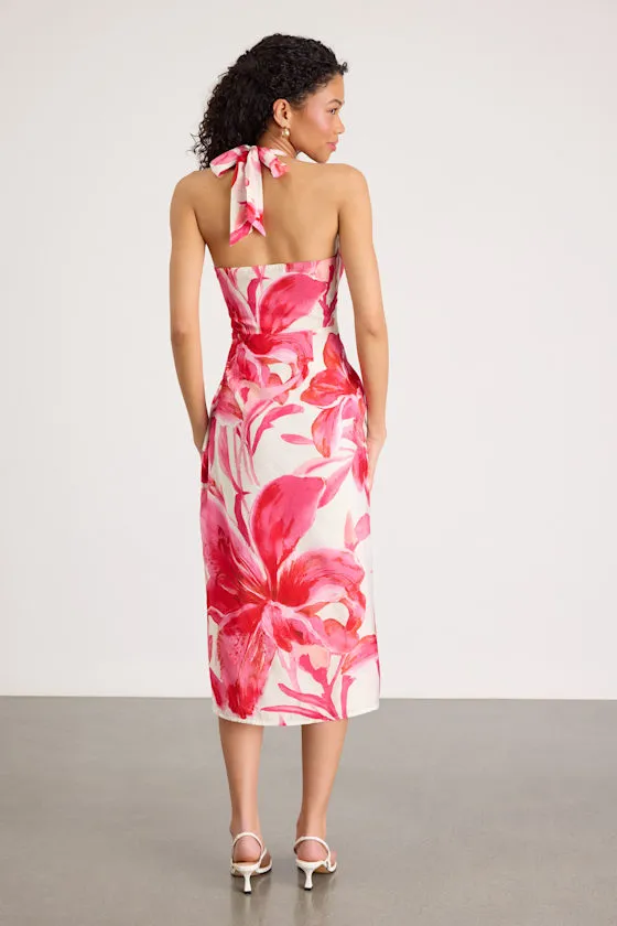 Leilanna Hot Pink Multi Floral Print Halter Midi Dress sold by Lulus product image thumbnail 4