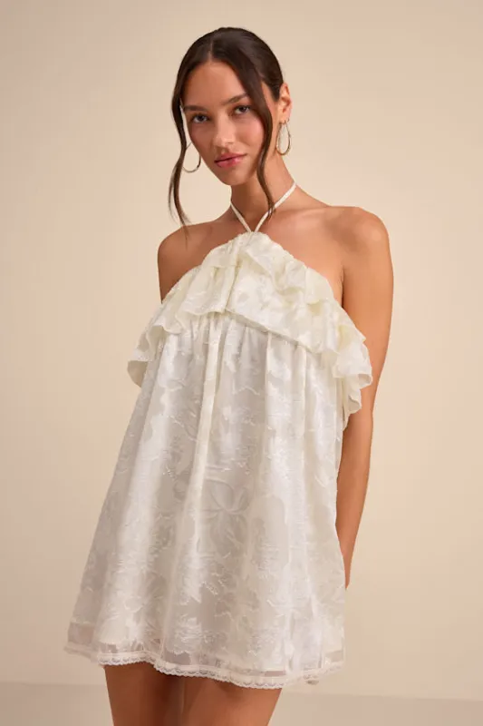 Erika Ivory Floral Burnout Halter Mini Dress made by Lulus