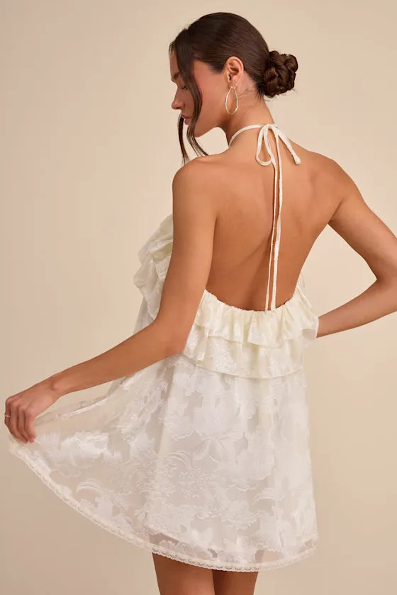 Erika Ivory Floral Burnout Halter Mini Dress sold by Lulus product image thumbnail 2