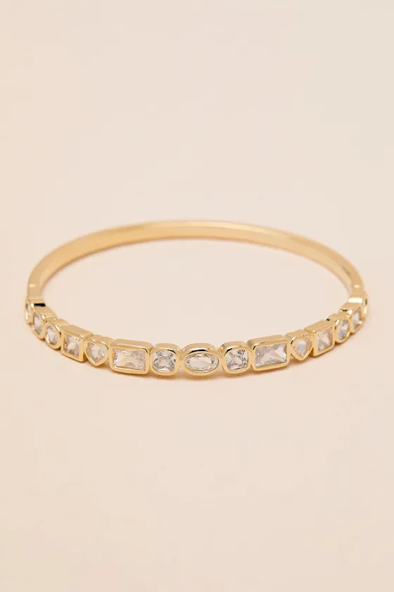 Mimi 14KT Gold Bezel Rhinestone Bangle Bracelet sold by Lulus product image thumbnail 4