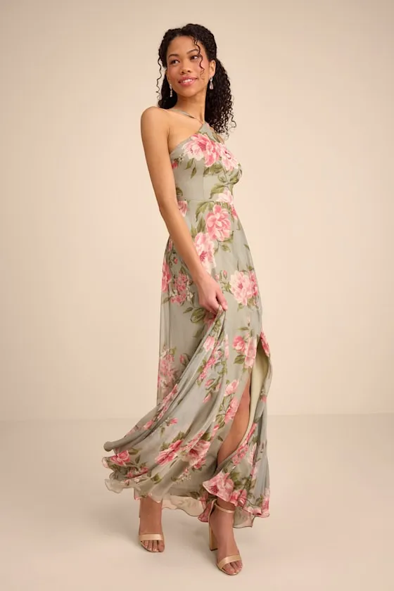 Romantic Marvel Sage Floral Print Halter Neck Maxi Dress sold by Lulus product image thumbnail 2