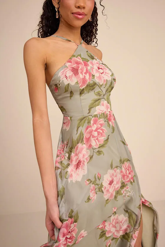 Romantic Marvel Sage Floral Print Halter Neck Maxi Dress sold by Lulus product image thumbnail 3