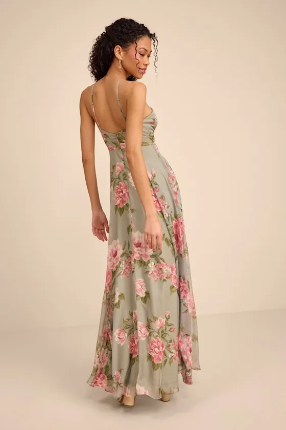 Romantic Marvel Sage Floral Print Halter Neck Maxi Dress sold by Lulus product image thumbnail 4