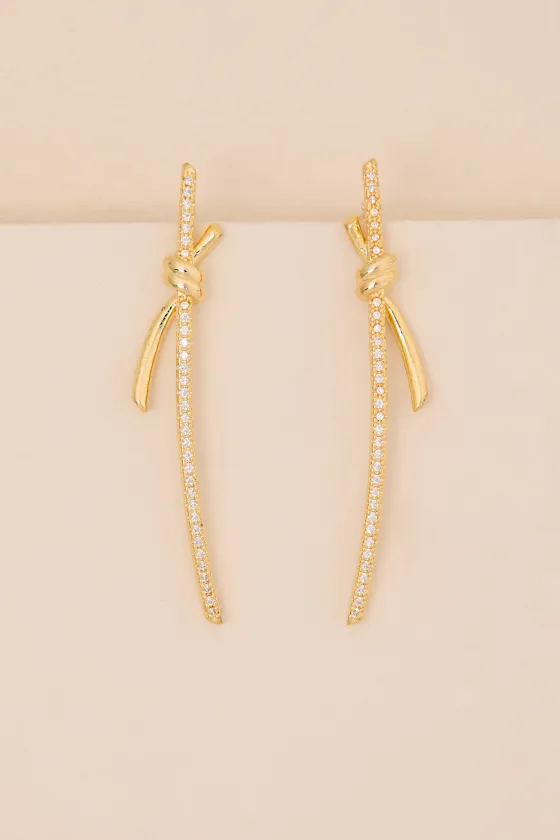 Susanna 14KT Gold Knotted Rhinestone Drop Earrings sold by Lulus product image thumbnail 2