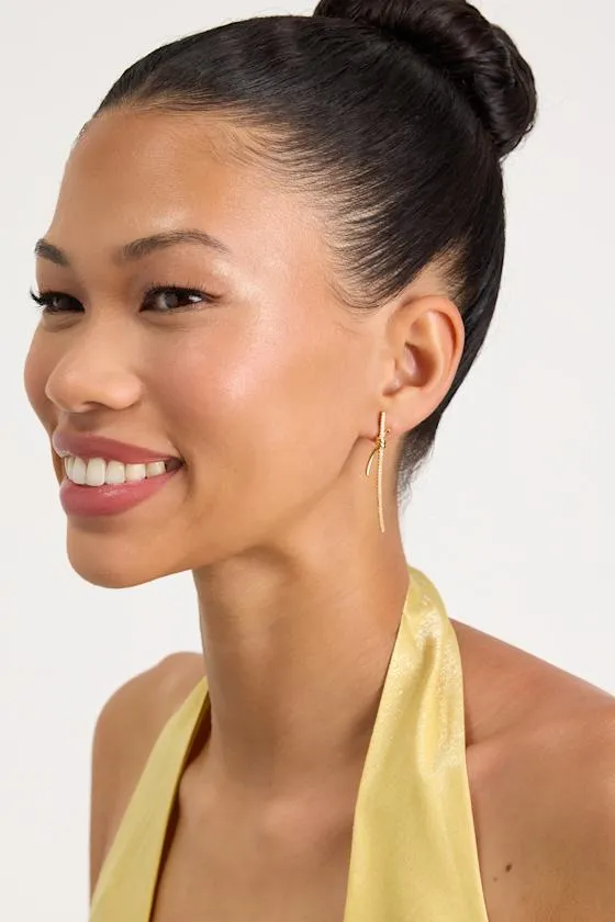 Susanna 14KT Gold Knotted Rhinestone Drop Earrings sold by Lulus product image thumbnail 3
