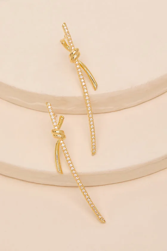 Susanna 14KT Gold Knotted Rhinestone Drop Earrings sold by Lulus product image thumbnail 4