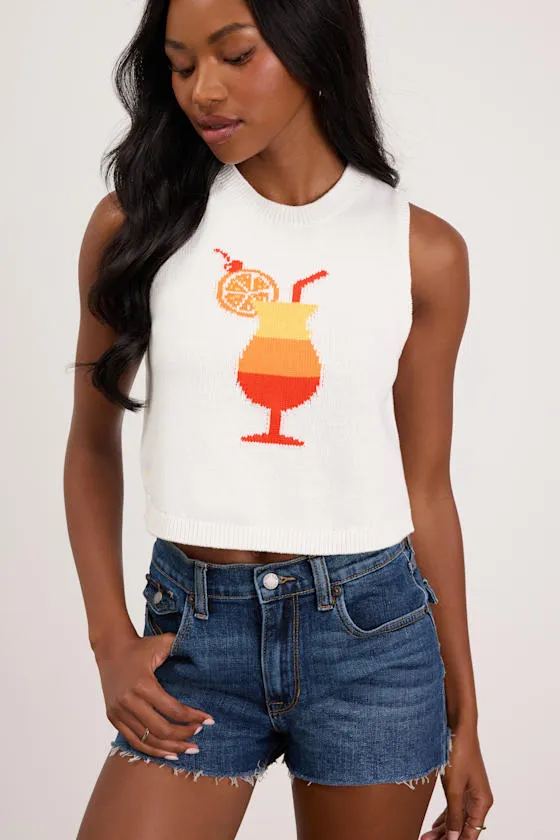 Milo White Multi Graphic Sweater Tank Top sold by Lulus