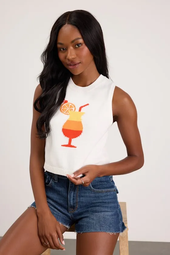 Milo White Multi Graphic Sweater Tank Top sold by Lulus product image thumbnail 4