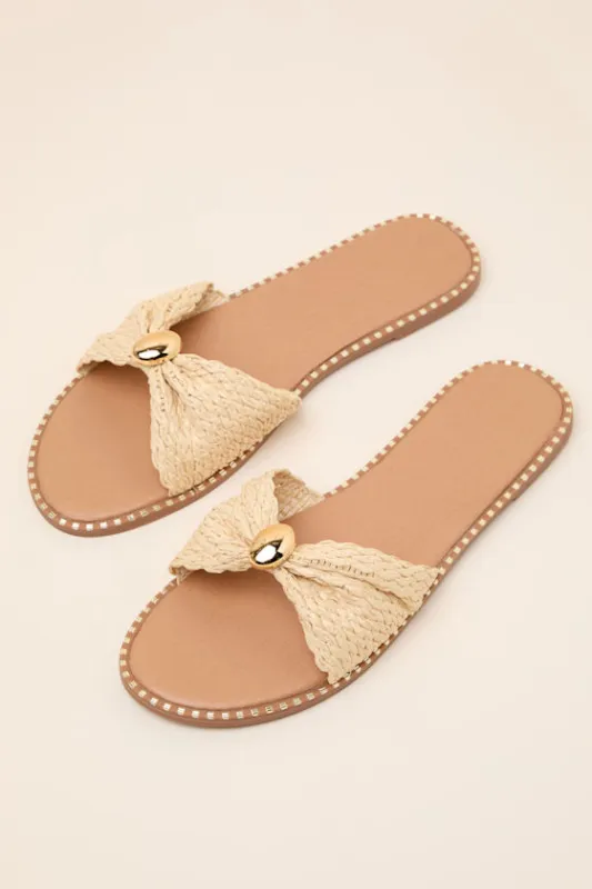Robby Beige Raffia Slide Sandals made by Lulus